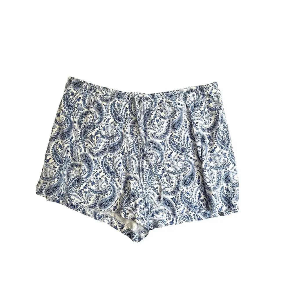Ralph Lauren Pajama SET Womens Medium Blue Paisley Top Shorts Lounge Preppy